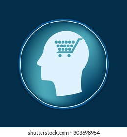 Vector Icon head think silhoutte vector man and his mind about cart online store, Internet shop. basket shopping