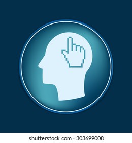 Vector Icon head think silhoutte vector man and his mind about mouse hand cursor. pixel view