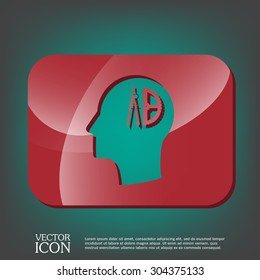 Vector Icon head think silhoutte vector man and his mind about the compass and protractor. characters geometry. Education sign. symbol icon drawing and geometry