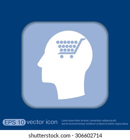 Vector Icon head think silhoutte vector man and his mind about cart online store, Internet shop. basket shopping