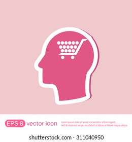 Vector Icon head think silhoutte vector man and his mind about cart online store, Internet shop. basket shopping