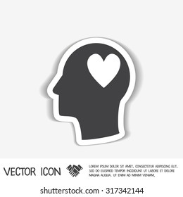 Vector Icon head think silhoutte vector man and his mind about  heart sign.  valentine icon