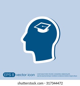 Vector Icon head think silhoutte vector man and his mind about  graduate hat sign. Education sign. symbol icon college or institute. graduation