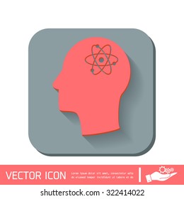 Vector Icon head think silhoutte vector man and his mind about the atom, molecule. the symbol of physics and chemistry. symbol icon of physics or chemistry . the study of science