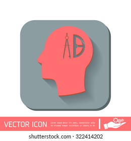 Vector Icon head think silhoutte vector man and his mind about the compass and protractor. characters geometry. Education sign. symbol icon drawing and geometry