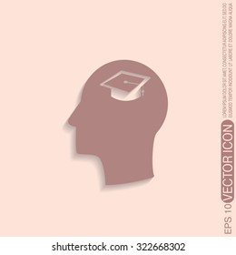 Vector Icon head think silhoutte vector man and his mind about  graduate hat sign. Education sign. symbol icon college or institute. graduation