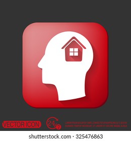 Vector Icon head think silhoutte vector man and his mind about  House icon. Home sign