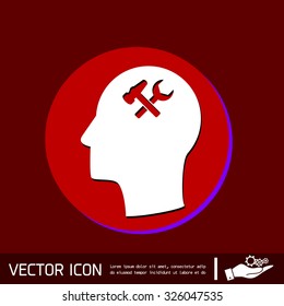 Vector Icon head think silhoutte vector man and his mind about  symbol settings sign, hammer and wrench