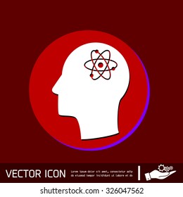 Vector Icon head think silhoutte vector man and his mind about the atom, molecule. the symbol of physics and chemistry. symbol icon of physics or chemistry . the study of science