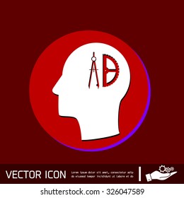 Vector Icon head think silhoutte vector man and his mind about the compass and protractor. characters geometry. Education sign. symbol icon drawing and geometry