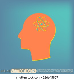 Vector Icon head think silhoutte vector man and his mind about the atom, molecule. the symbol of physics and chemistry. symbol icon of physics or chemistry . the study of science
