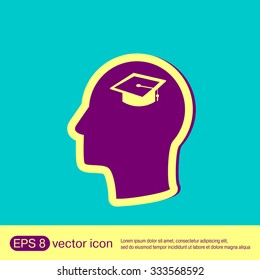 Vector Icon head think silhoutte vector man and his mind about  graduate hat sign. Education sign. symbol icon college or institute. graduation