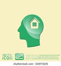 Vector Icon head think silhoutte vector man and his mind about  House icon. Home sign