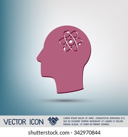 Vector Icon head think silhoutte vector man and his mind about the atom, molecule. the symbol of physics and chemistry. symbol icon of physics or chemistry . the study of science