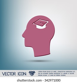 Vector Icon head think silhoutte vector man and his mind about  graduate hat sign. Education sign. symbol icon college or institute. graduation