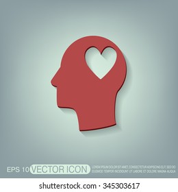 Vector Icon head think silhoutte vector man and his mind about  heart sign.  valentine icon