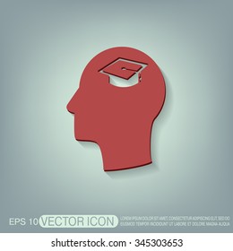 Vector Icon head think silhoutte vector man and his mind about  graduate hat sign. Education sign. symbol icon college or institute. graduation