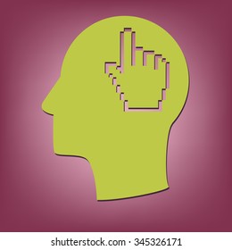 Vector Icon head think silhoutte vector man and his mind about mouse hand cursor. pixel view