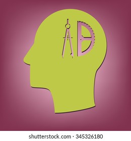 Vector Icon head think silhoutte vector man and his mind about the compass and protractor. characters geometry. Education sign. symbol icon drawing and geometry