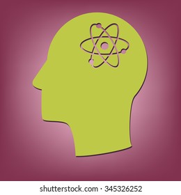 Vector Icon head think silhoutte vector man and his mind about the atom, molecule. the symbol of physics and chemistry. symbol icon of physics or chemistry . the study of science