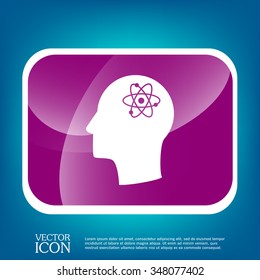 Vector Icon head think silhoutte vector man and his mind about the atom, molecule. the symbol of physics and chemistry. symbol icon of physics or chemistry . the study of science