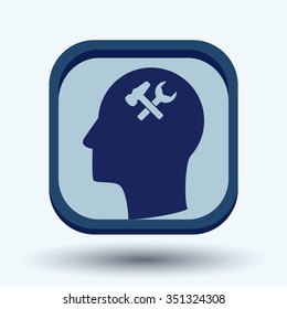 Vector Icon head think silhoutte vector man and his mind about  symbol settings sign, hammer and wrench