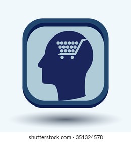 Vector Icon head think silhoutte vector man and his mind about cart online store, Internet shop. basket shopping