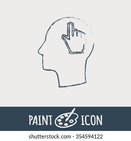 Vector Icon head think silhoutte vector man and his mind about mouse hand cursor. pixel view