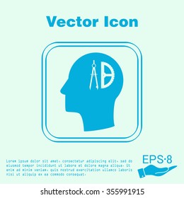 Vector Icon head think silhoutte vector man and his mind about the compass and protractor. characters geometry. Education sign. symbol icon drawing and geometry
