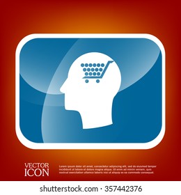 Vector Icon head think silhoutte vector man and his mind about cart online store, Internet shop. basket shopping