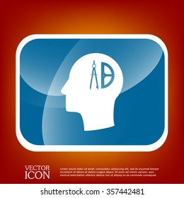 Vector Icon head think silhoutte vector man and his mind about the compass and protractor. characters geometry. Education sign. symbol icon drawing and geometry