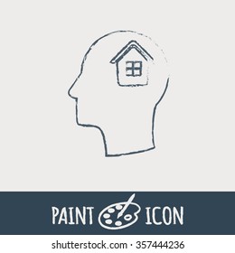 Vector Icon head think silhoutte vector man and his mind about  House icon. Home sign