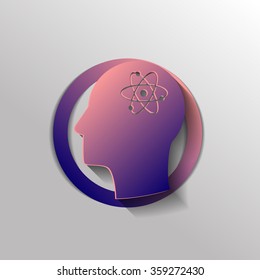 Vector Icon head think silhoutte vector man and his mind about the atom, molecule. the symbol of physics and chemistry. symbol icon of physics or chemistry . the study of science