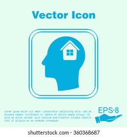 Vector Icon head think silhoutte vector man and his mind about  House icon. Home sign