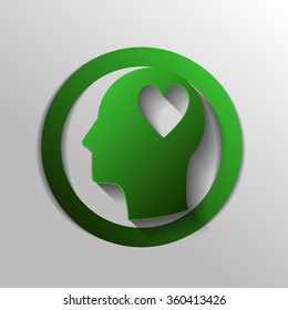 Vector Icon head think silhoutte vector man and his mind about  heart sign.  valentine icon