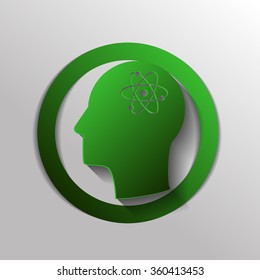 Vector Icon head think silhoutte vector man and his mind about the atom, molecule. the symbol of physics and chemistry. symbol icon of physics or chemistry . the study of science