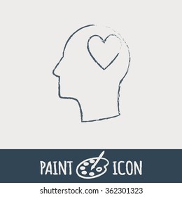 Vector Icon head think silhoutte vector man and his mind about  heart sign.  valentine icon