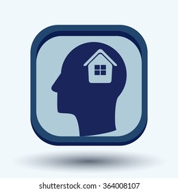 Vector Icon head think silhoutte vector man and his mind about  House icon. Home sign