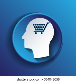 Vector Icon head think silhoutte vector man and his mind about cart online store, Internet shop. basket shopping