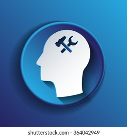 Vector Icon head think silhoutte vector man and his mind about  symbol settings sign, hammer and wrench
