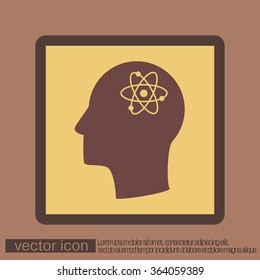 Vector Icon head think silhoutte vector man and his mind about the atom, molecule. the symbol of physics and chemistry. symbol icon of physics or chemistry . the study of science