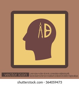 Vector Icon head think silhoutte vector man and his mind about the compass and protractor. characters geometry. Education sign. symbol icon drawing and geometry