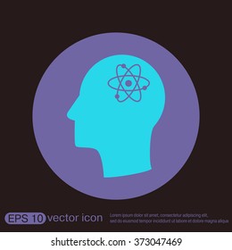 Vector Icon head think silhoutte vector man and his mind about the atom, molecule. the symbol of physics and chemistry. symbol icon of physics or chemistry . the study of science