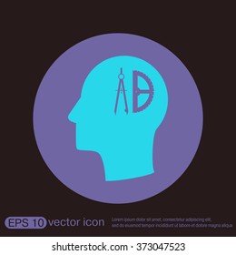 Vector Icon head think silhoutte vector man and his mind about the compass and protractor. characters geometry. Education sign. symbol icon drawing and geometry