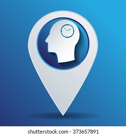 Vector Icon head think silhoutte vector man and his mind about clock. watch sign, Icon watch. symbol time