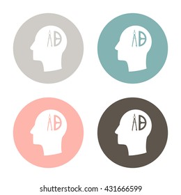 Vector Icon head think silhoutte vector man and his mind about the compass and protractor. characters geometry. Education sign. symbol icon drawing and geometry