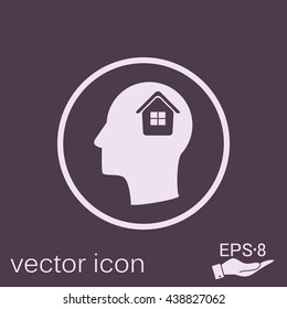 Vector Icon head think silhoutte vector man and his mind about  House icon. Home sign