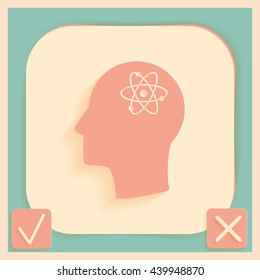 Vector Icon head think silhoutte vector man and his mind about the atom, molecule. the symbol of physics and chemistry. symbol icon of physics or chemistry . the study of science