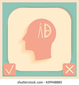 Vector Icon head think silhoutte vector man and his mind about the compass and protractor. characters geometry. Education sign. symbol icon drawing and geometry