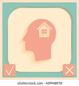Vector Icon head think silhoutte vector man and his mind about  House icon. Home sign